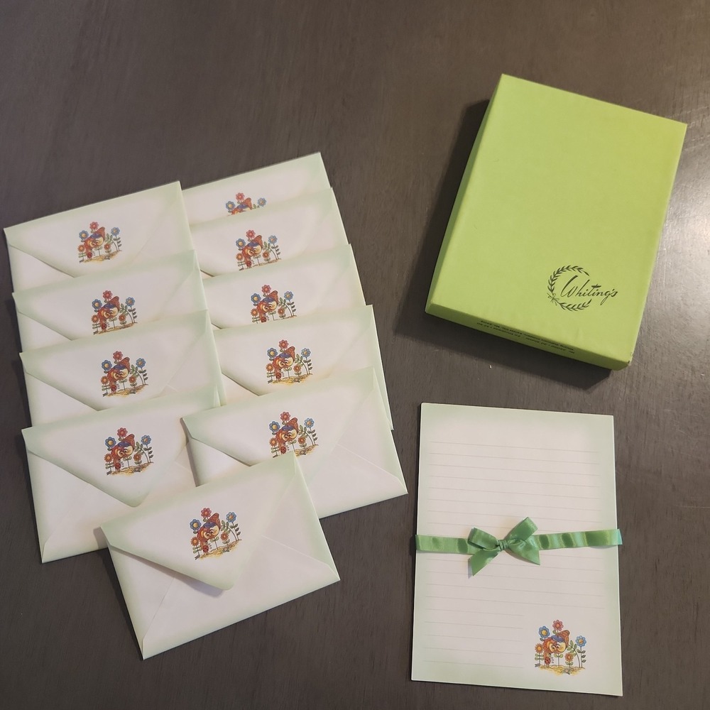 Vtg Stationery Set Cute Owl &‎ Ladybug Theme Whiting 10 Sheets/Envelopes & Box